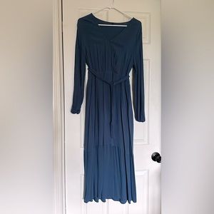 Ocean Blue Midi Dress with belt